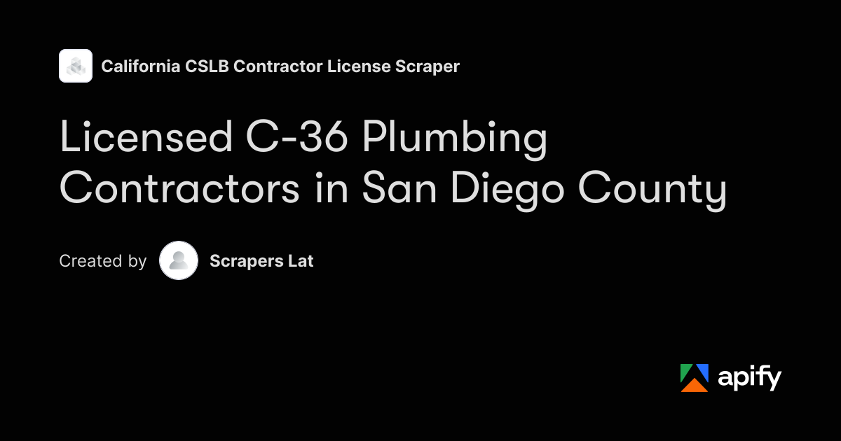 Licensed C-36 Plumbing Contractors in San Diego County · Apify