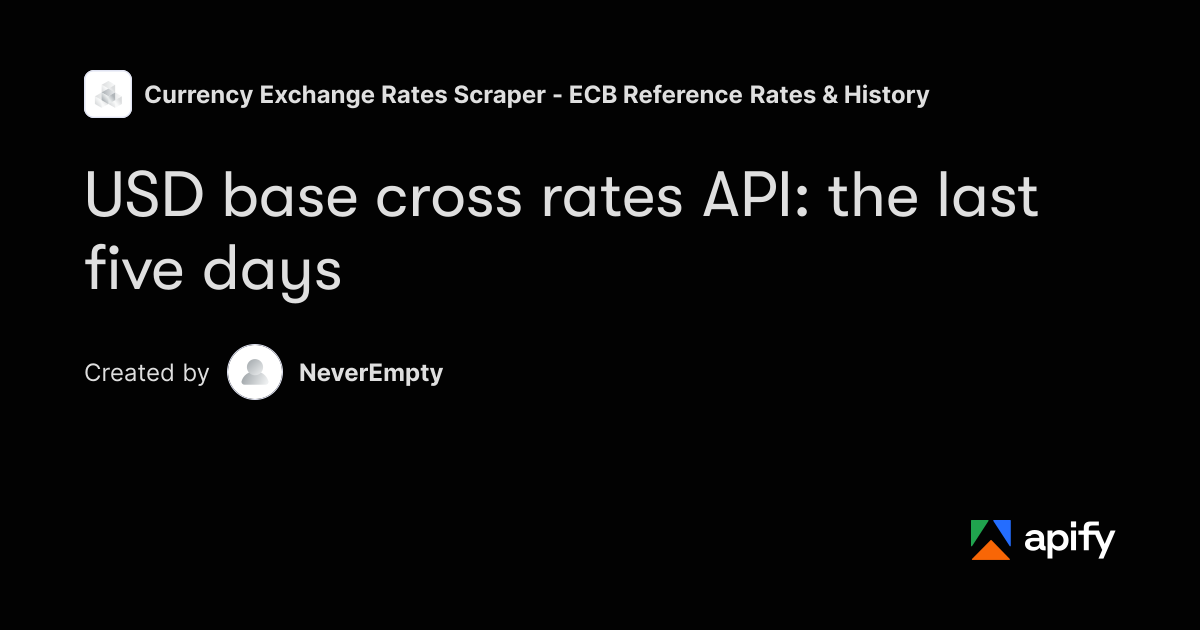 USD Cross Rates API - Last 5 ECB Days, Export CSV · Apify