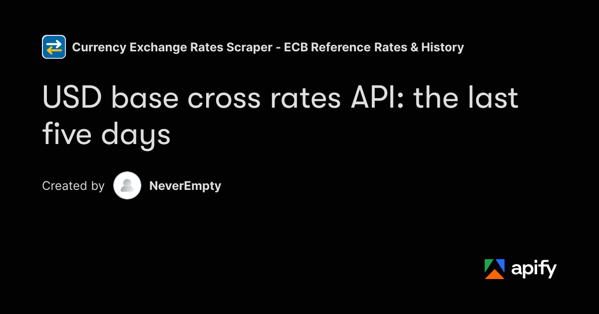 List Tools Document Example USD Cross Rates API - Last 5 ECB Days, Export CSV · Apify