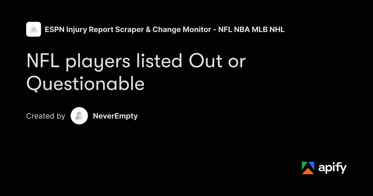 NFL Out and Questionable Players Scraper · Apify