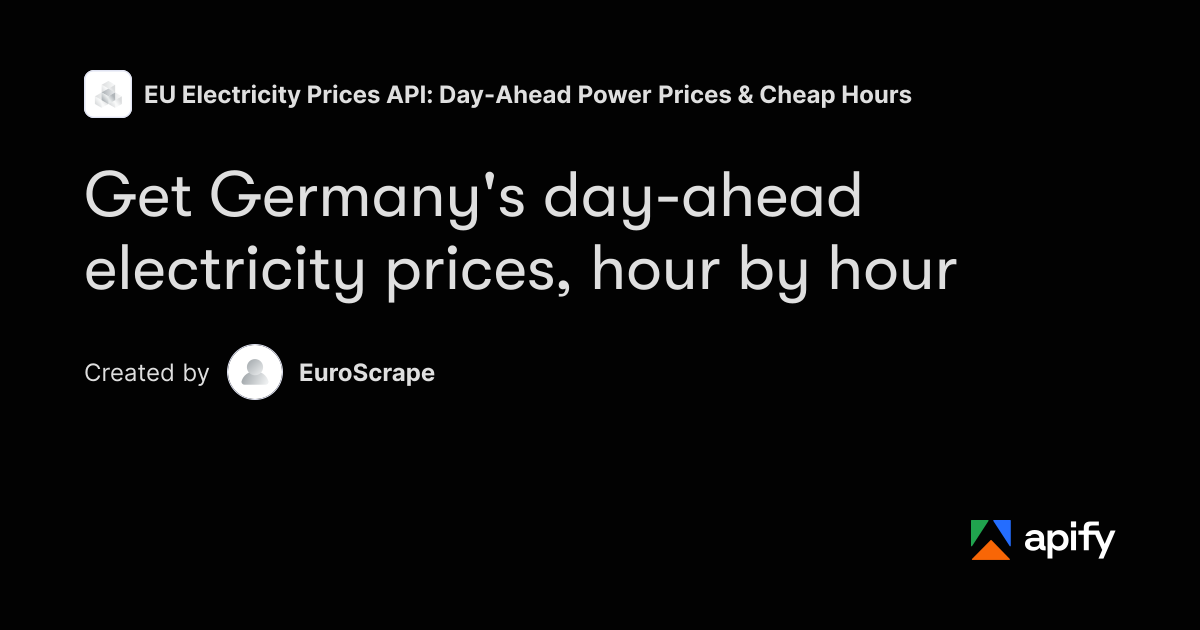 Germany day-ahead electricity prices API (hourly, EPEX) · Apify