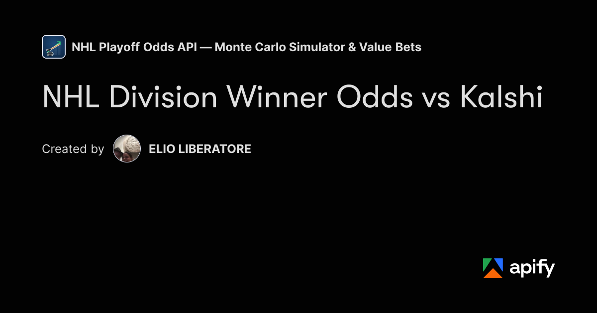 Boolean Objects NHL Division Winner Odds vs Kalshi - Model vs Market · Apify
