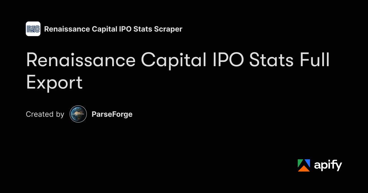 Integer Coding Example Renaissance Capital IPO Stats Full Export · Apify