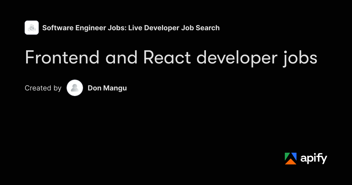 Frontend and React developer jobs · Apify