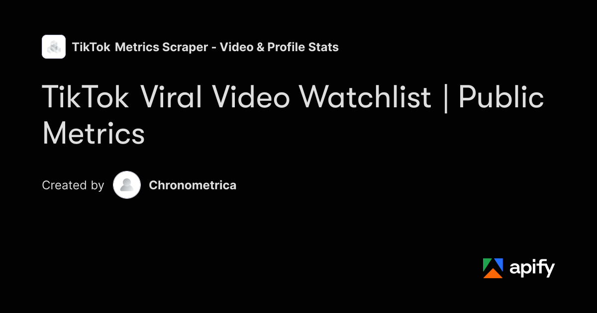 TikTok Viral Video Watchlist | Public Metrics · Apify