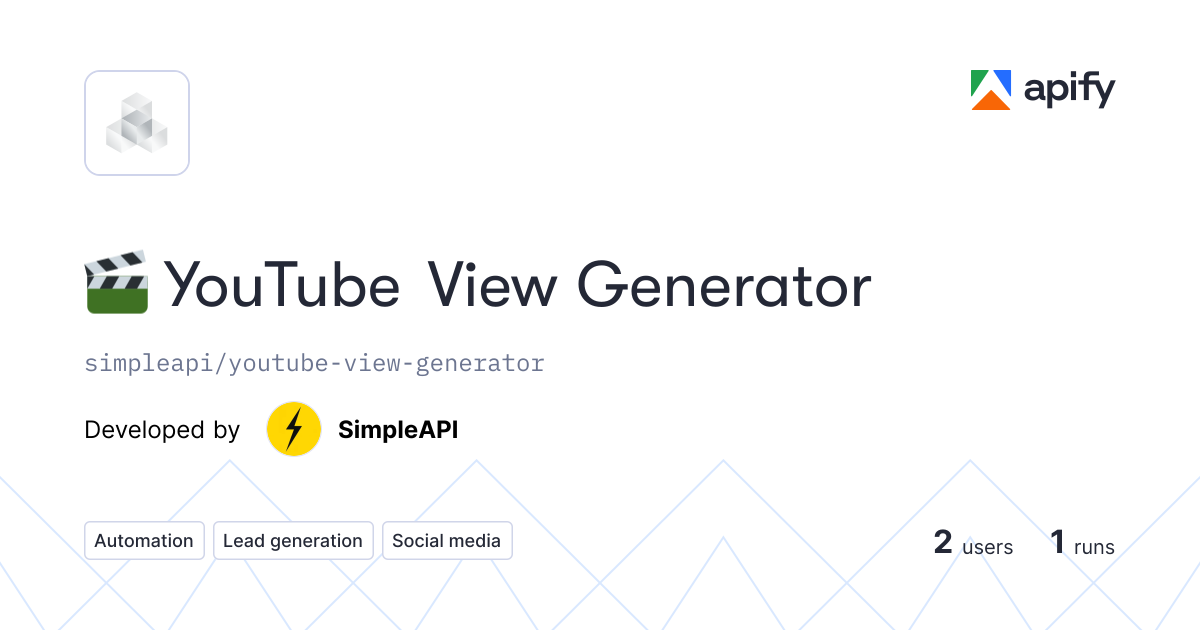 Input · 🎬 YouTube View Generator · Apify