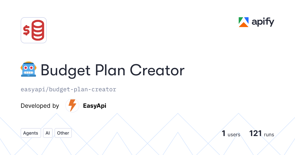 🤖 Budget Plan Creator API in Python · Apify