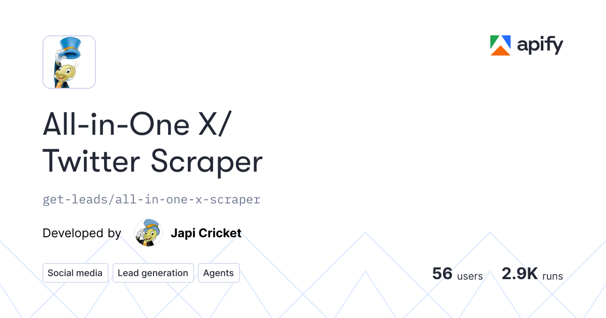 X Twitter Scraper - Tweets, Profiles, Followers | $0.20/1K · Apify