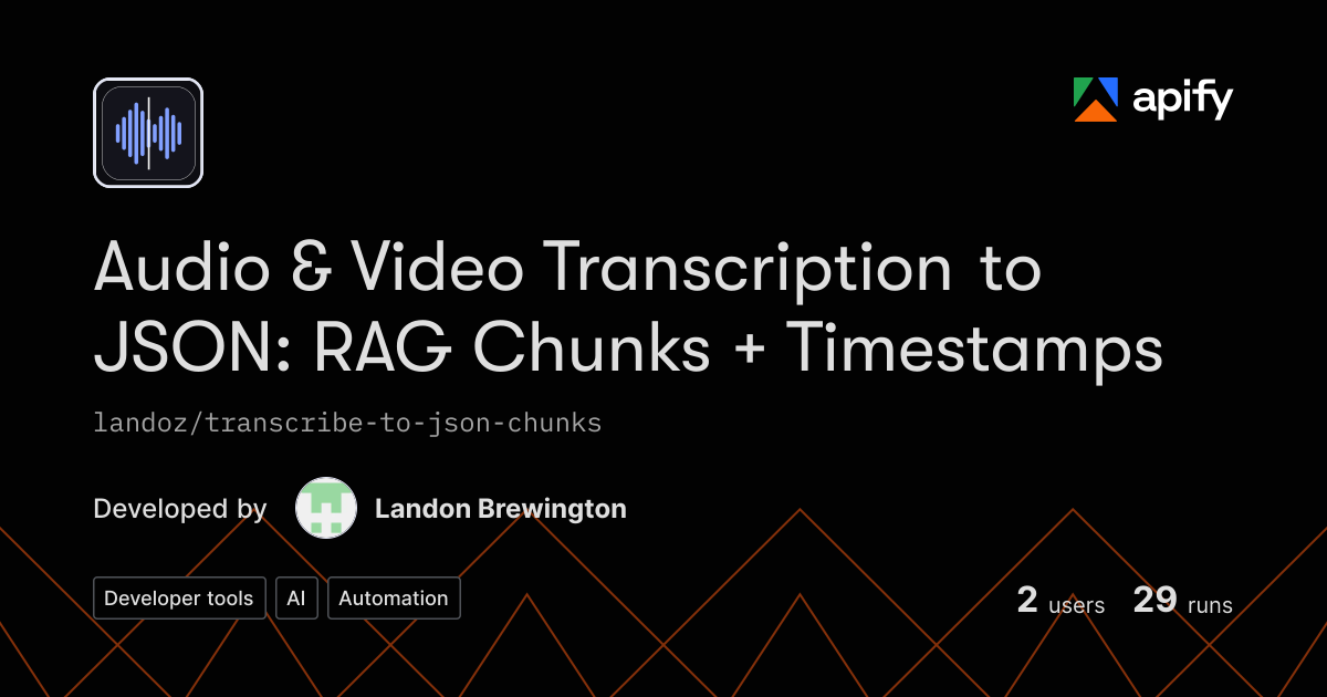 Chunk Audio Audio & Video Transcription to JSON: RAG Chunks, Timestamps MCP server ...