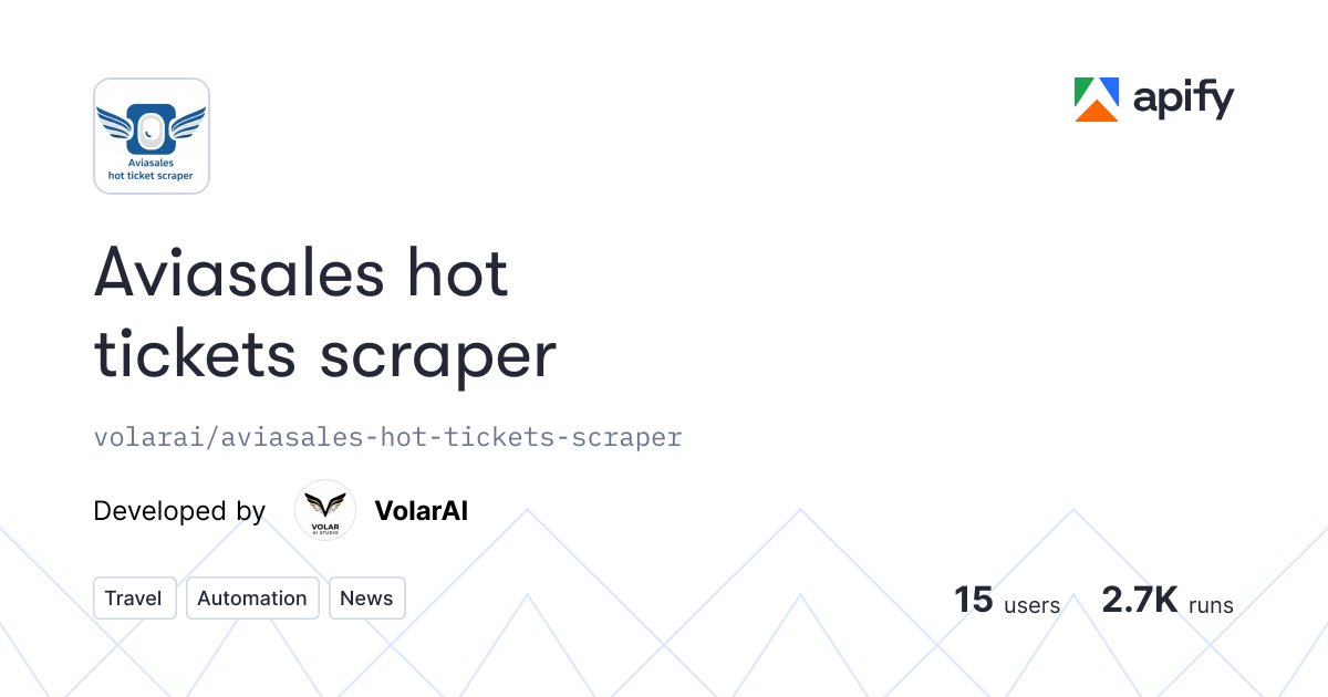 Aviasales hot tickets scraper API in Python · Apify