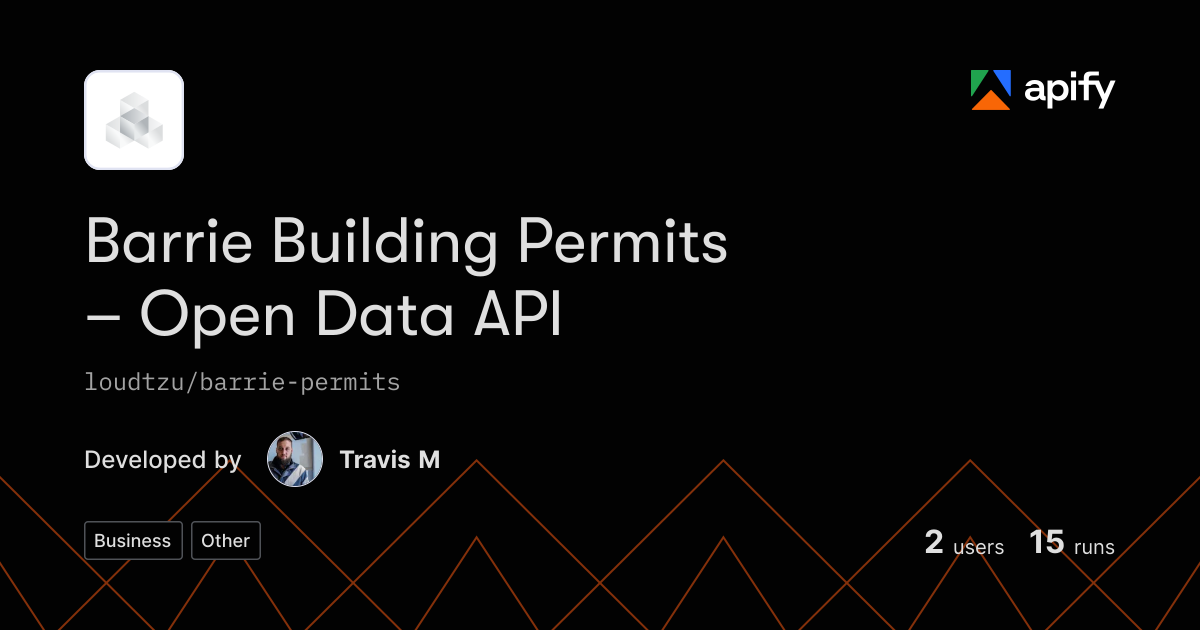 Website Or Code Output Icon Output · Barrie Building Permits Data (Ontario) · Apify
