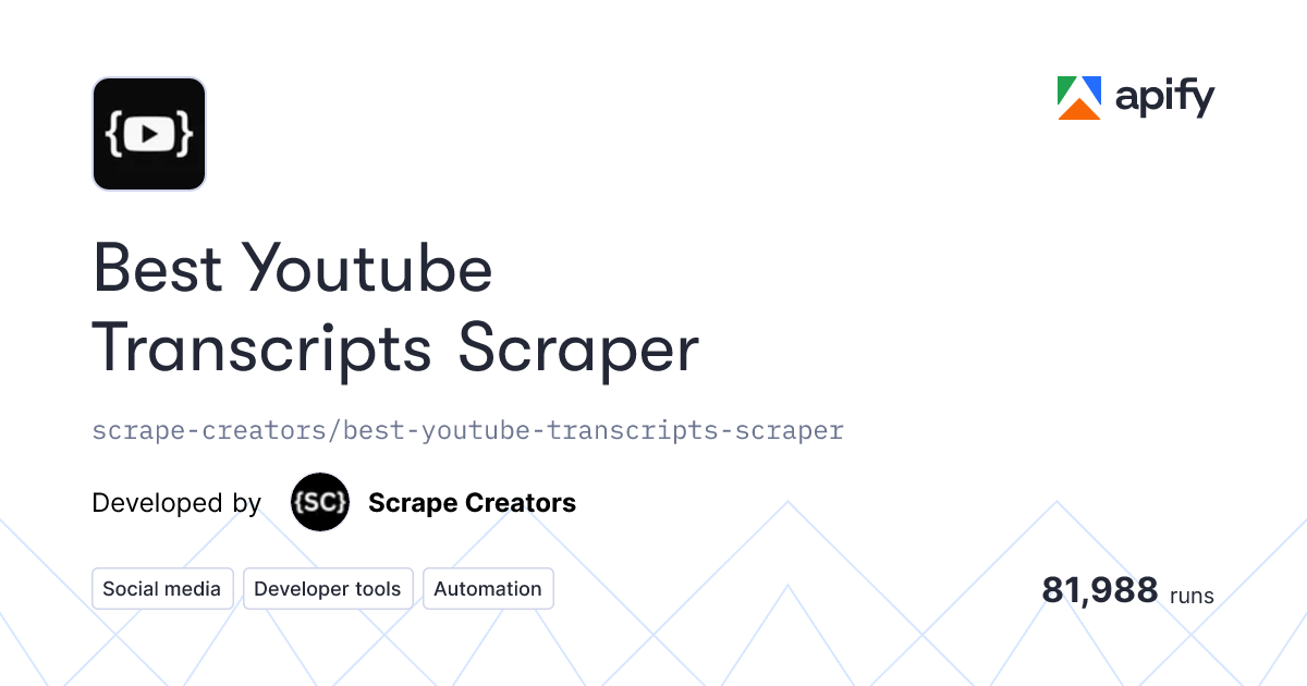 Best Youtube Transcripts Scraper Apify Actor