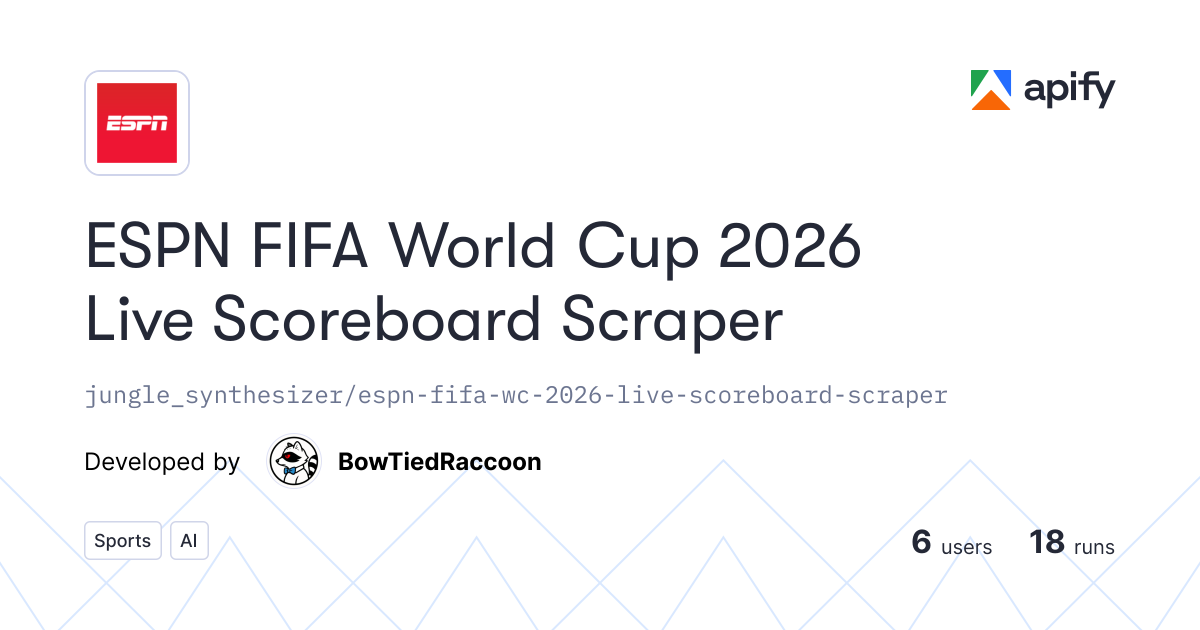 ESPN FIFA World Cup 2026 Live Scoreboard Scraper API in Python · Apify
