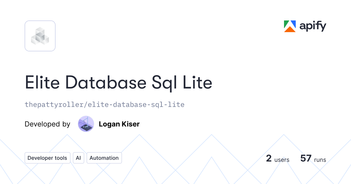 Issues · Elite Database Sql Lite · Apify