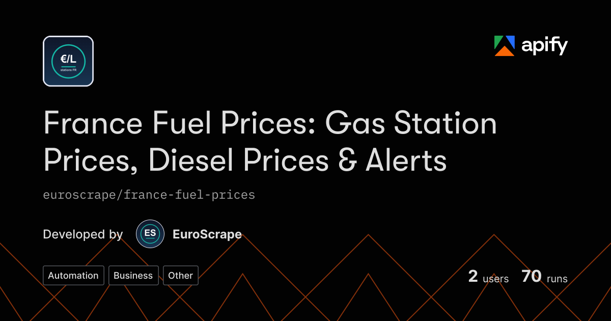 Scraper Gas Fuel Prices API & Gas Prices Scraper: France Gas Stations · Apify