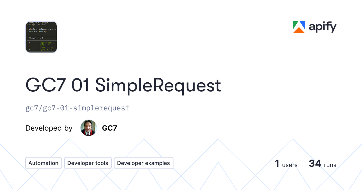 GC7 01 SimpleRequest curl API · Apify