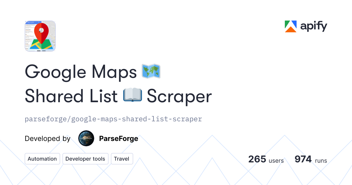 Google Maps Lists Scraper - Shared Place Lists · Apify