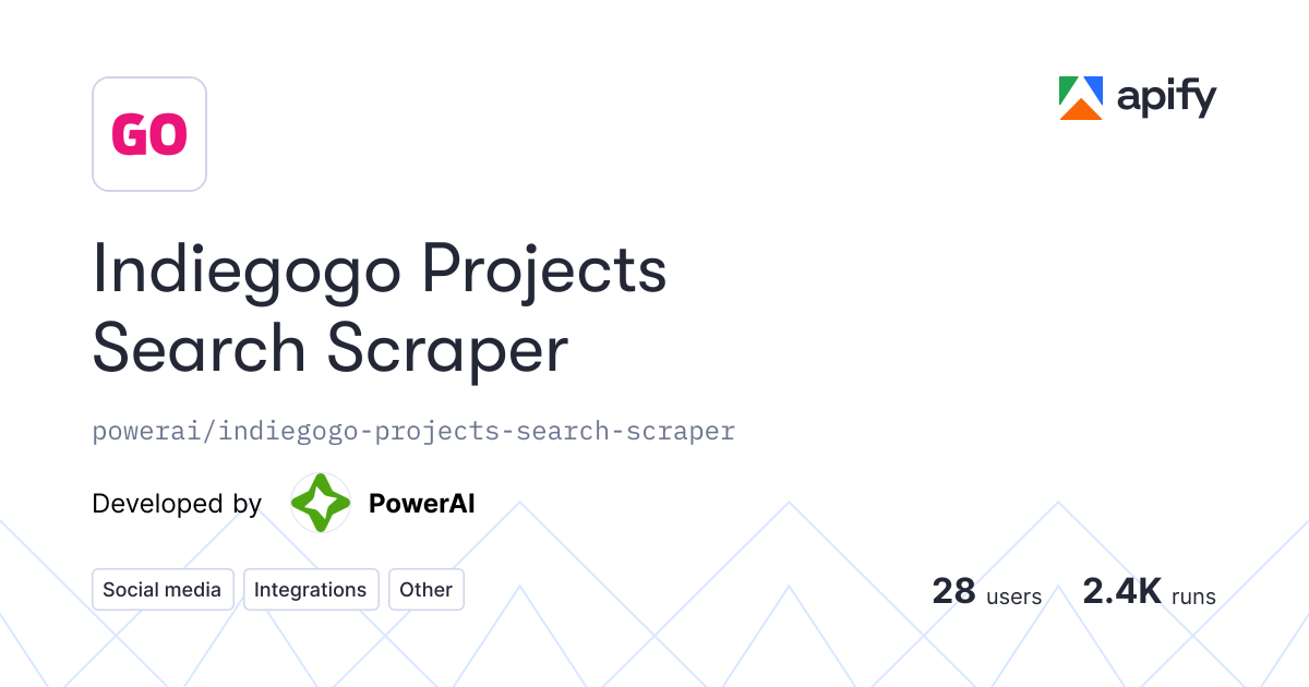 Indiegogo Projects Search Scraper API in Python · Apify