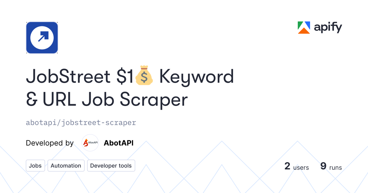 JobStreet $1💰 Keyword & URL Job Scraper API through CLI · Apify