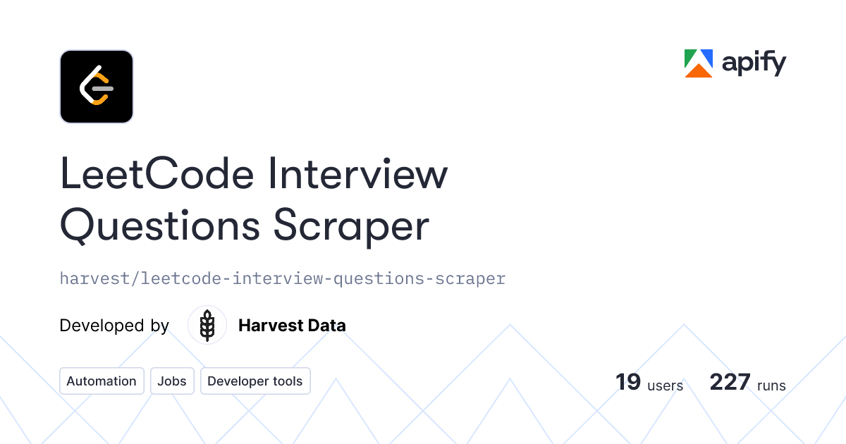 Issues · LeetCode Interview Questions Scraper · Apify