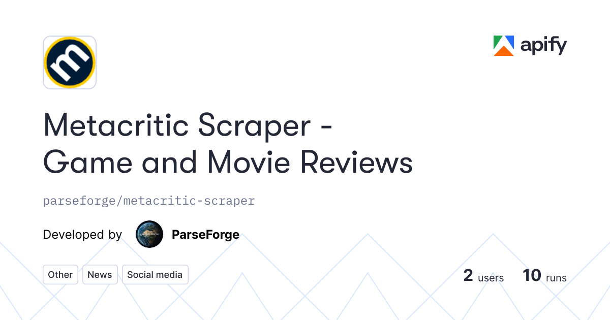 Input · Metacritic Scraper - Game and Movie Reviews · Apify