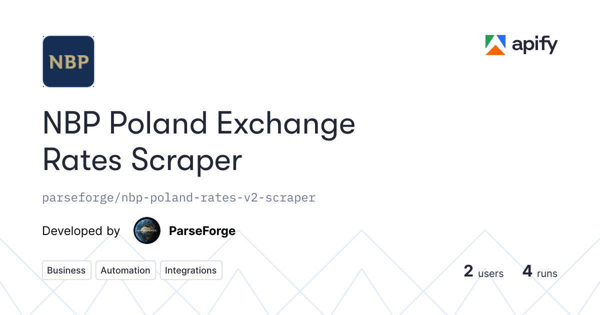 Input · NBP Poland Exchange Rates Scraper · Apify