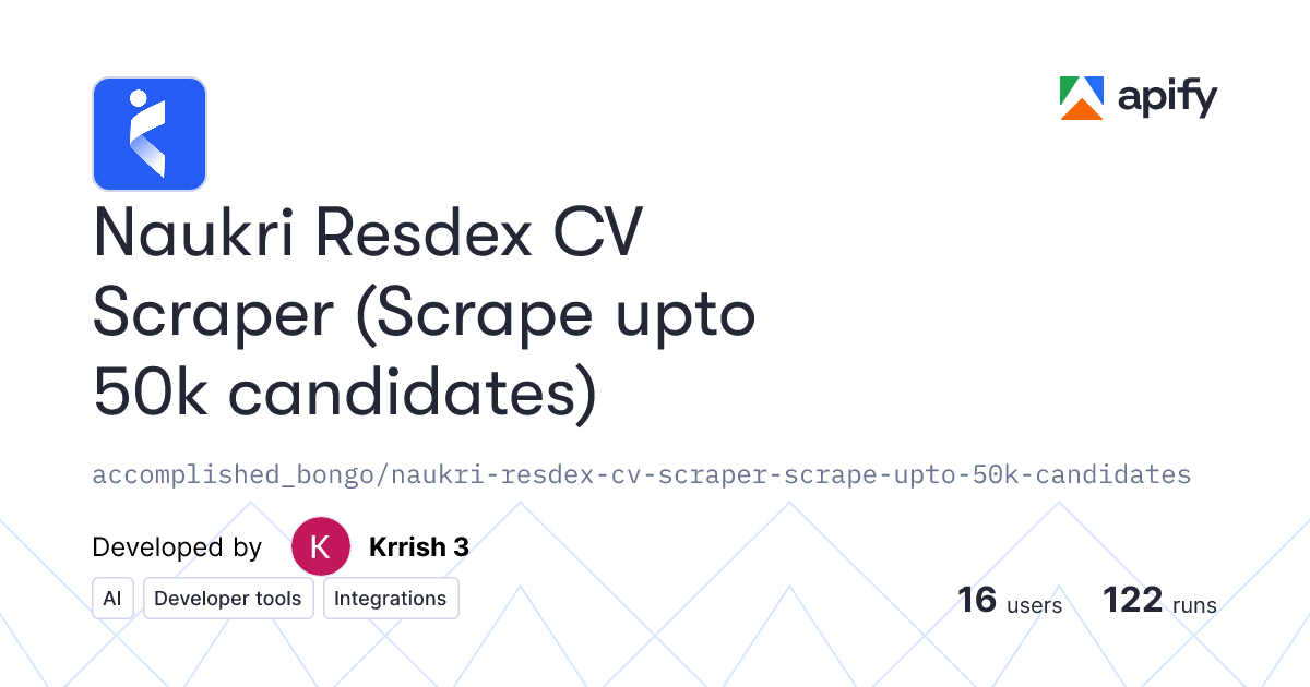 Naukri Resdex CV Scraper (Scrape upto 50k candidates) · Apify