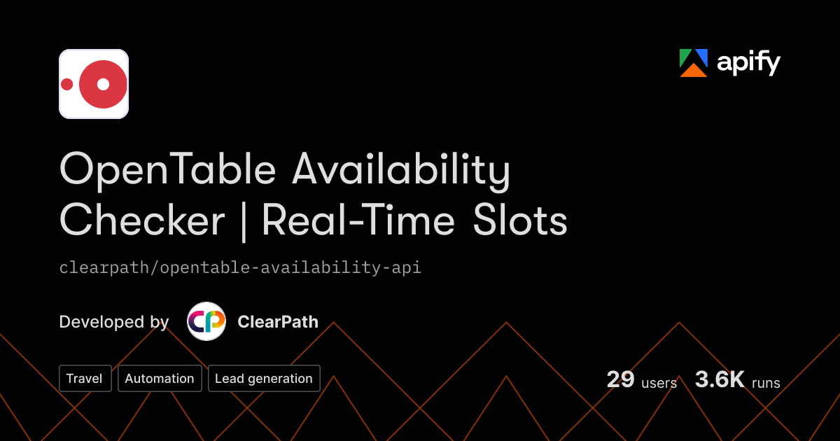 Python Web App Tables OpenTable Availability API | Real-Time Reservation Slots MCP server ยท Apify