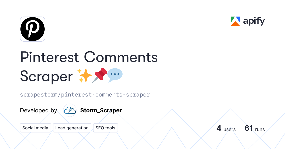 Pinterest Comments Scraper 📌💬 API in JavaScript · Apify