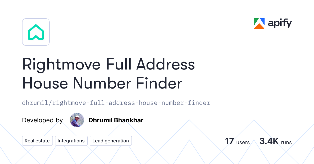 Rightmove Full Address House Number Finder API in Python · Apify