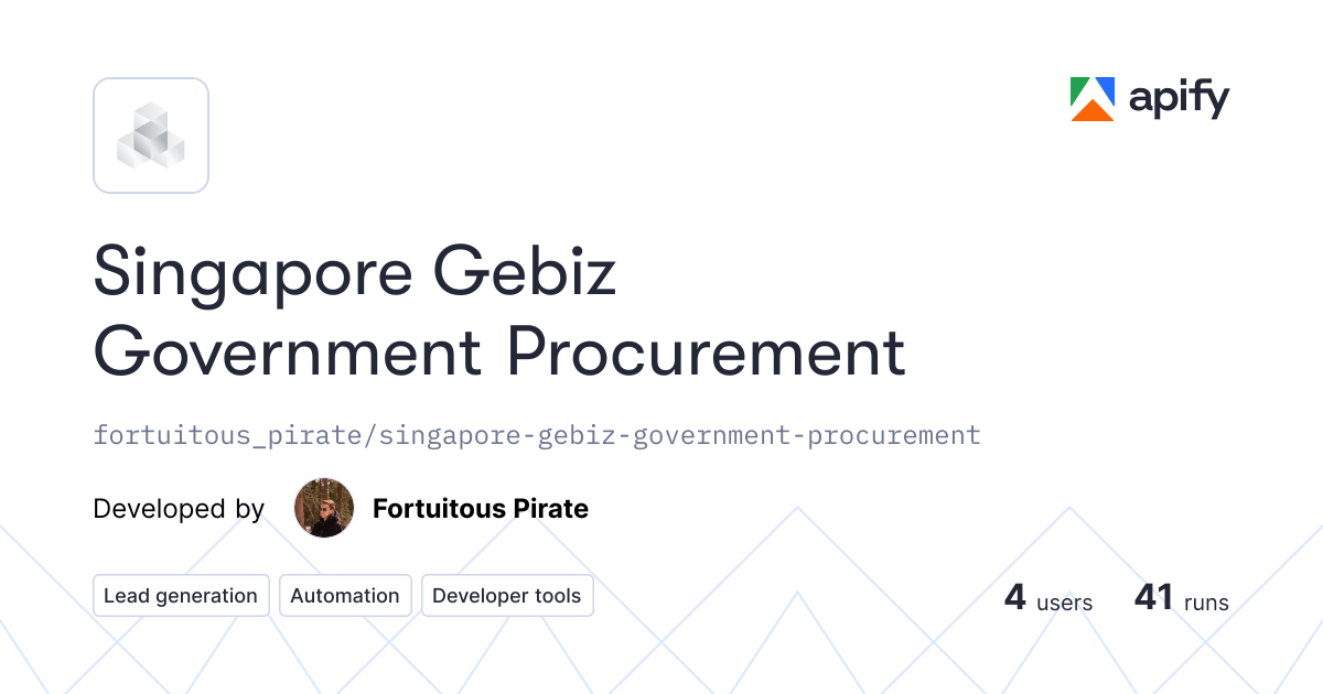 Singapore Gebiz Government Procurement API in Python · Apify