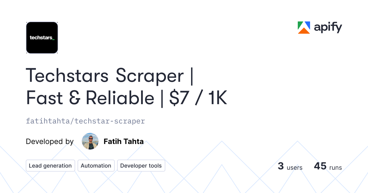 Input · Techstars Scraper | Fast & Reliable | $7 / 1K · Apify