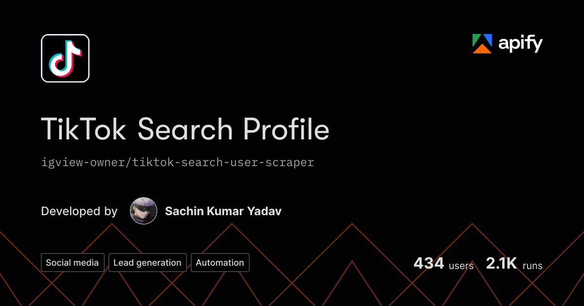 Web User Interface Python TikTok User Search Tool API · Apify