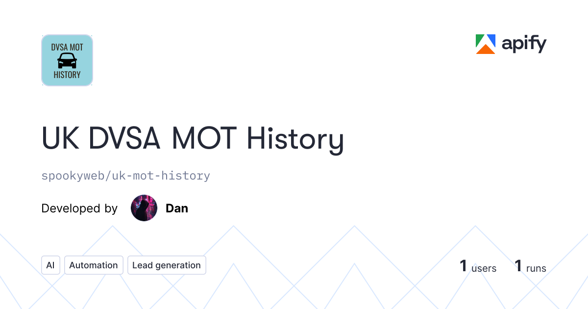 UK DVSA MOT History OpenAPI definition · Apify
