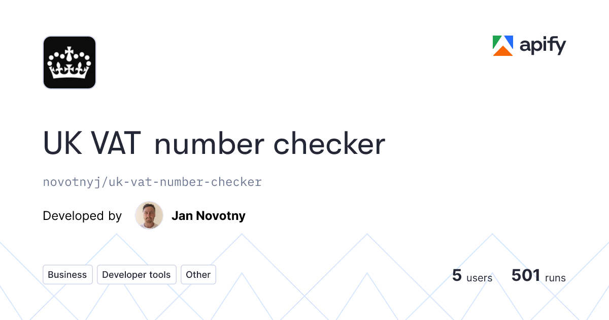 Input · UK VAT number checker · Apify