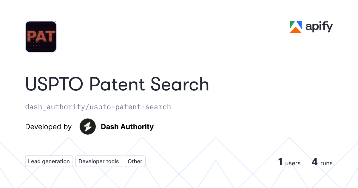 USPTO Patent Search · Apify
