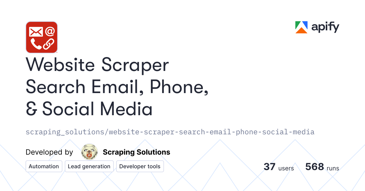 Input · Scraper Search Email, Phone, & Social Media · Apify