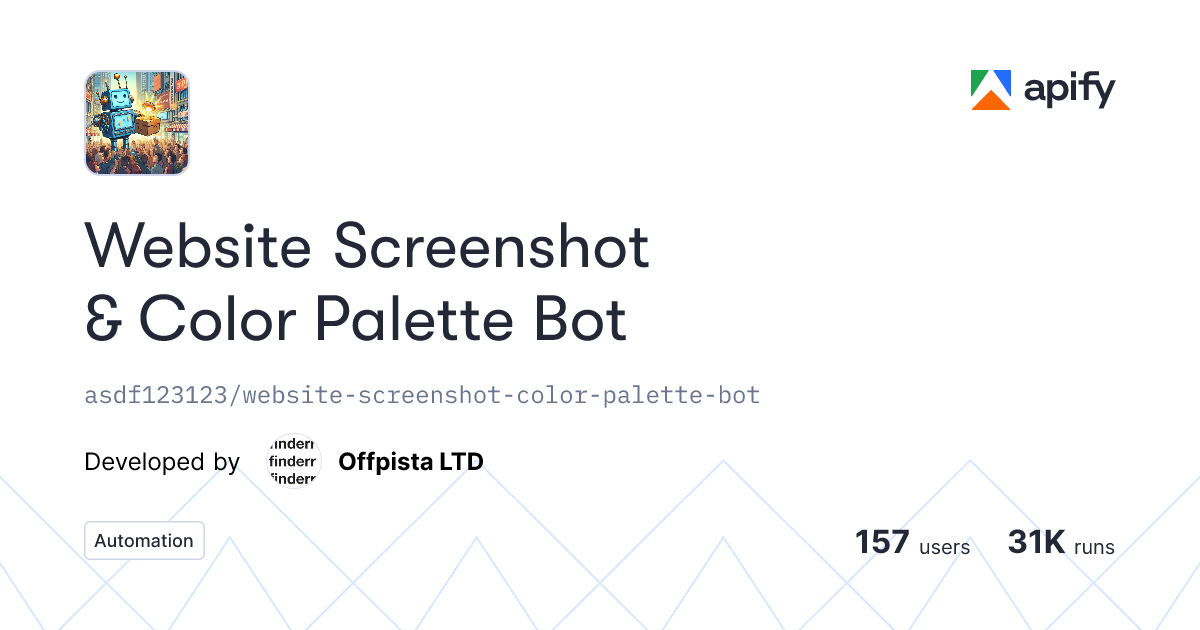 Website Screenshot & Color Palette Bot API in Python · Apify