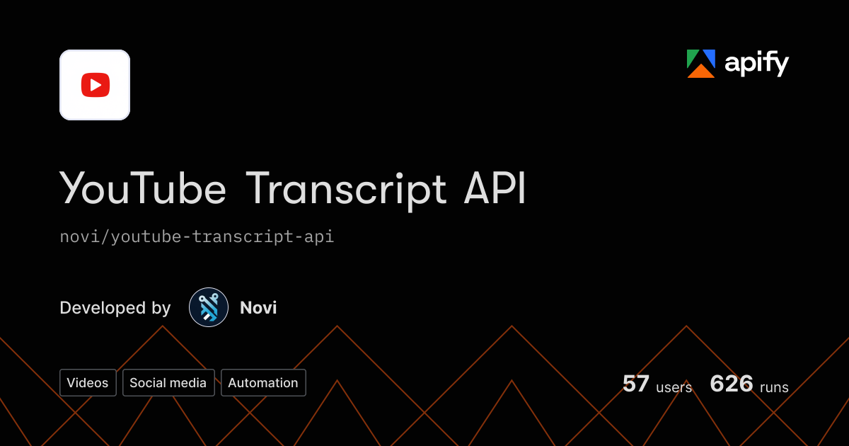 youtube transcript api for python: quick-start... YouTube Transcript API API · Apify