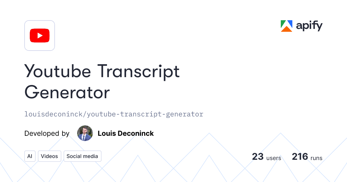 Youtube Transcript Generator · Apify