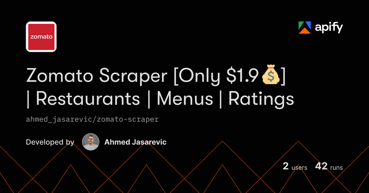 Website Or Code Output Icon Output · Zomato Scraper: Restaurants, Menus & Ratings API · Apify